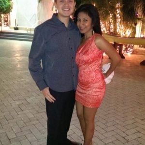 Red one shoulder mini dress